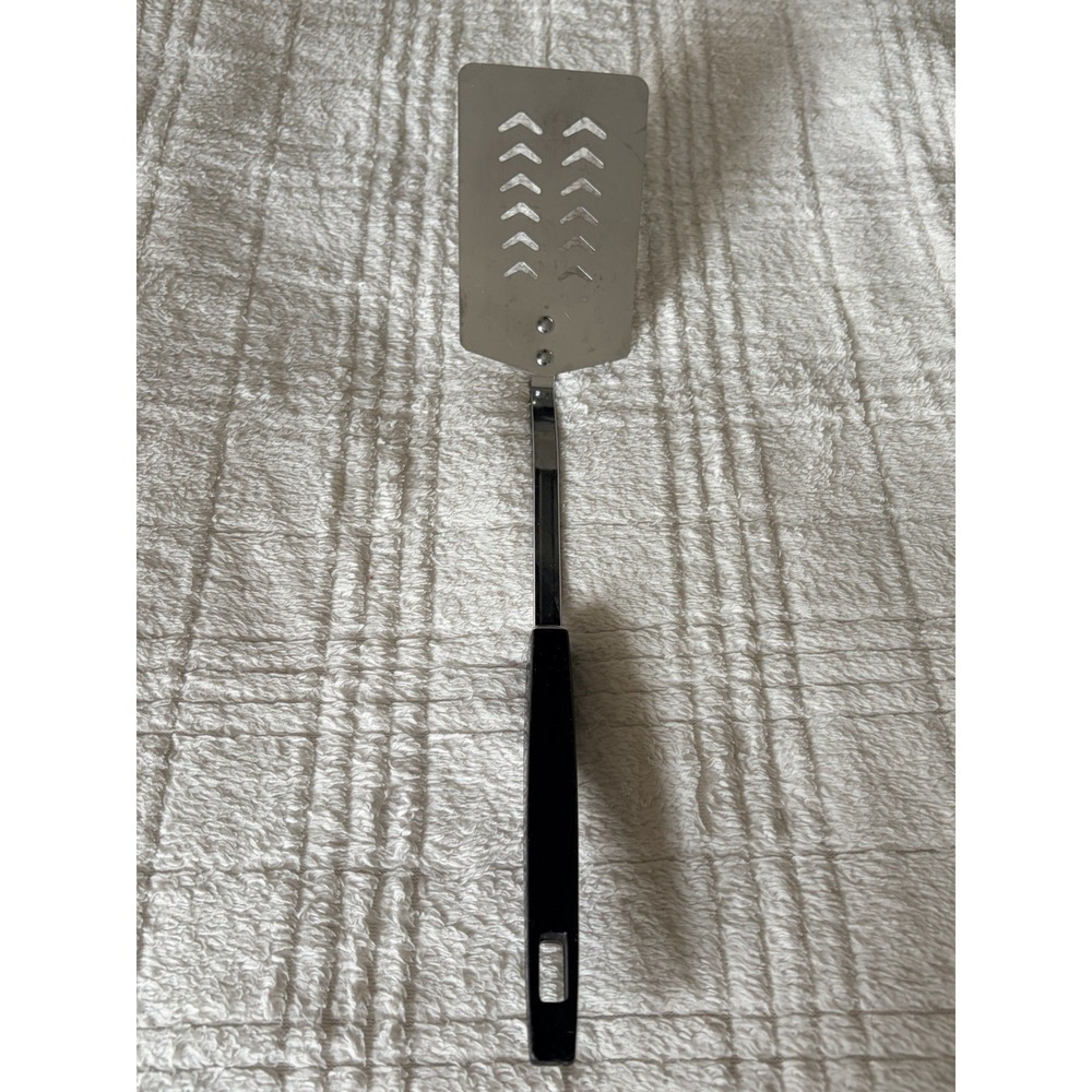 Androck Chrome Plated Slotted Spatula Turner Flipper Black Handle USA 14"‎ Vtg